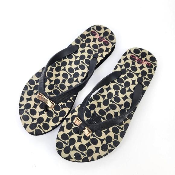 Coach New York Black LOGO Flip Flop Sandals - 5/6 - Picture 1 of 8
